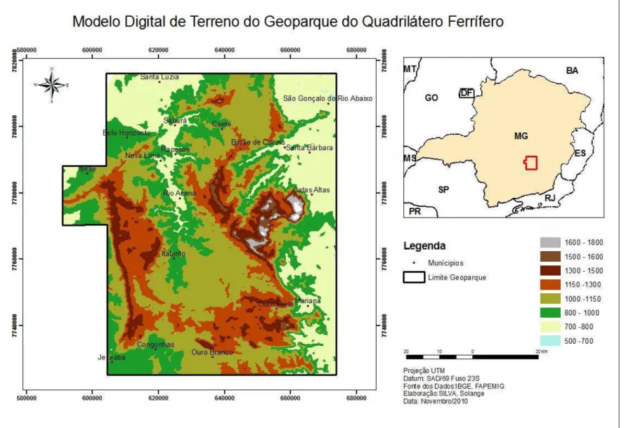 FIGURA 2  – Modelo de Terreno do Geoparque do Quadrilátero Ferrífero. 