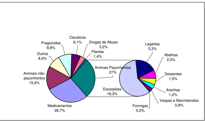 Figura  5.1.  Distribuição  pela  classe  do  agente  nos  5780  atendimentos  clínicos  realizados no Serviço de Toxicologia do HJXXIII – B.H.M.G