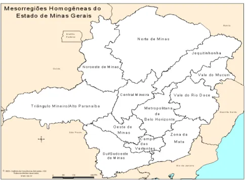 Figura 5-1: Posicionamento, no mapa de Minas Gerais, das mesoregiões Norte e Noroeste de Minas