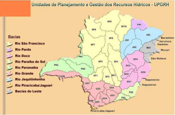 Figura 5-4: Mapa das Unidades de Planejamento e Gerenciamento dos Recursos Hídricos – UPGRH-MG 