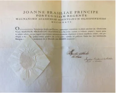Figura 2 - Diploma de nomeação de Marino Miguel Franzini  como sócio da Academia das Ciências de Lisboa in Reservados BNP 