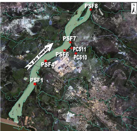 Figura 5.1: Mapa com a localização dos pontos de amostragem de sedimento  