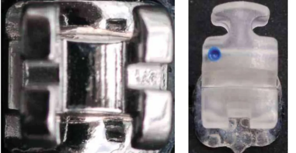 FIGURE 3 - Detail of the metal wire tied to the  plastic  bracket  bonded  to  the  metal  support  and placed in the universal testing machine.