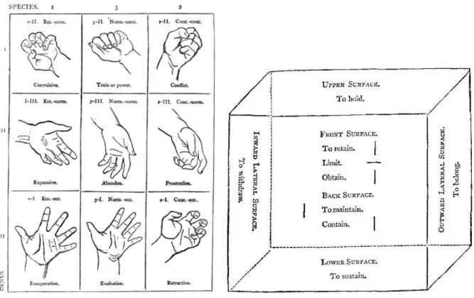 FIGURA 7:  Posições das mãos e o cubo no trabalho Delsarte em 1893.  Fonte: Delaumosne (1893, p