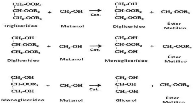 Figura 11: Síntese das reações envolvidas no processo de transesterificação. 60