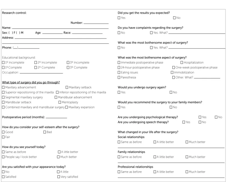 Figure 2 - Self-administered questionnaire applied at postoperative phase. 
