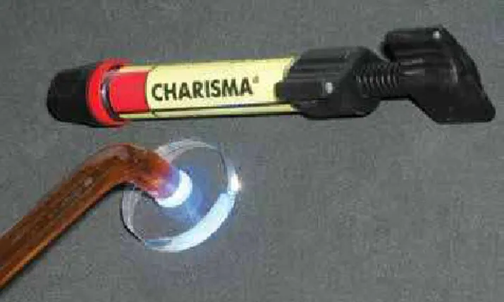 Figure 1 - Light curing of specimens illed with resin composite.