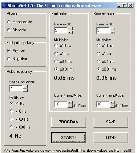 Figura 22 - Screenshot da tela do programa de configuração e controle do estimulador elétrico