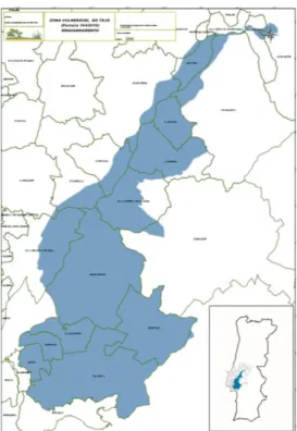 Figura 3 – Localização da Zona Vulnerável do Tejo relativamente à área de intervenção da Direção  Regional de Agricultura e Pescas de Lisboa e Vale do Tejo (adaptado da Portaria 164/2010)