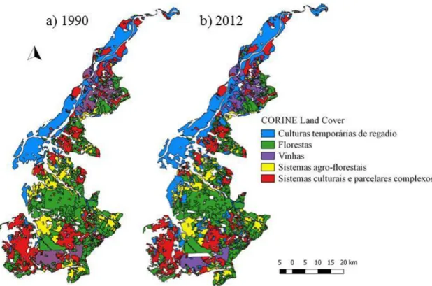 Figura 16 – Evolução da ocupação agrícola e florestal do solo na ZVT (CLC, 2009, 2012)