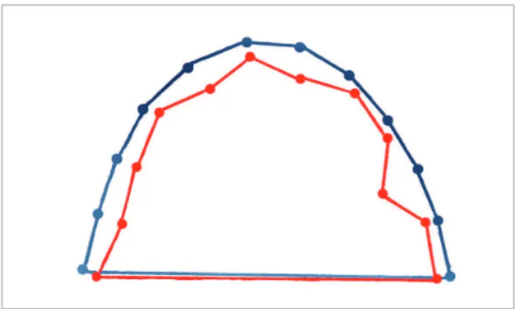Figure 4 - Blue and red landmarks are 1 cm apart. The total contour is 12 cm  for both cases