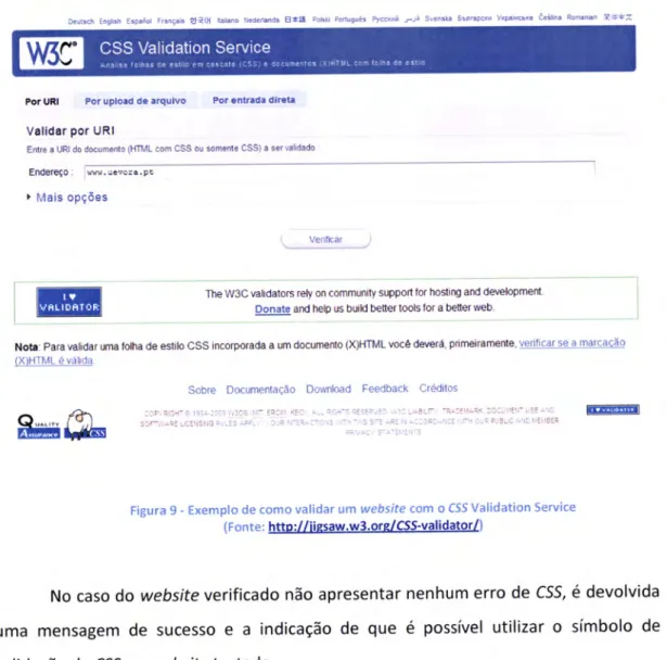 Figura  g  -  Exemplo  de  comovalidar um website  com  o CSSValidation  Service