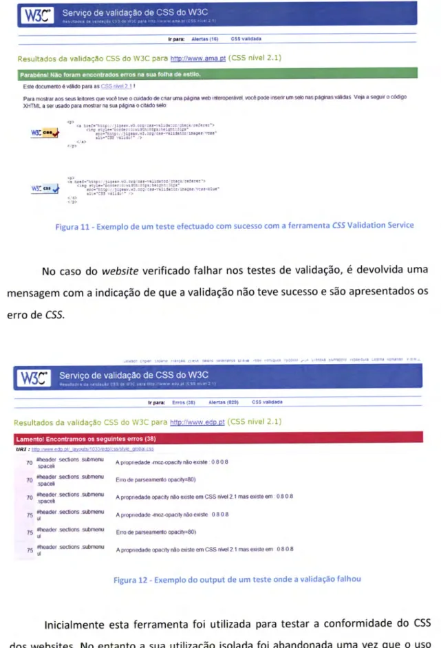 Figura  11  -  Exemplo  de  um teste  efectuado  com  sucesso  com  a  ferramenta  C55  Validation  Service