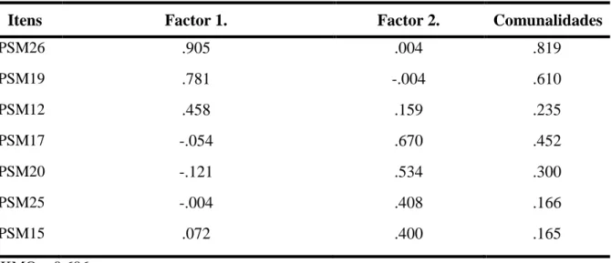 Tabela 9 – Matriz dos fatores da PSM. 