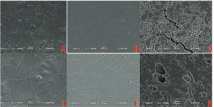 Figure 4 - Surface topography of brackets visualized by SEM under 1000X  magnification after 21 days