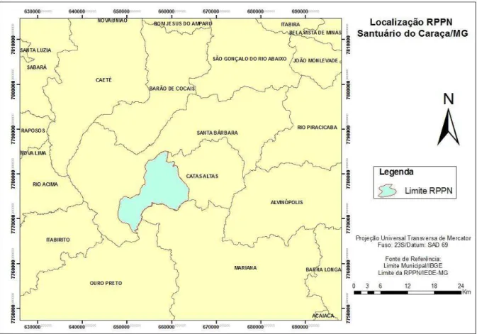 Figura 1- Localização da RPPN Santuário do Caraça/MG 