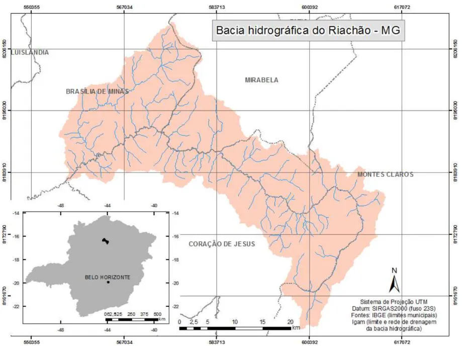 FIGURA 4: Localização da área de estudo: rede hidrográfica e limites municipais na bacia do rio Riachão
