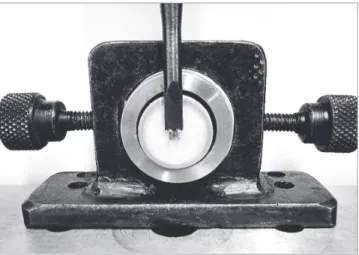 Figure 1 - Surface preparation with a diamond bur. Figure 2 - Specimen ready to be tested.