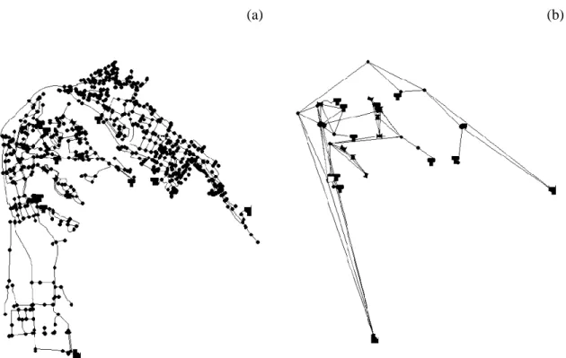 Figura 3.10 - (a) Sistema completo (b) Sistema simplificado (Shamir e Salomons, 2008)  O estudo mostrou que o modelo reduzido reproduziu com elevada precisão os resultados do  modelo completo (Figura 3.11), além disso, foi verificado que a simplificação do