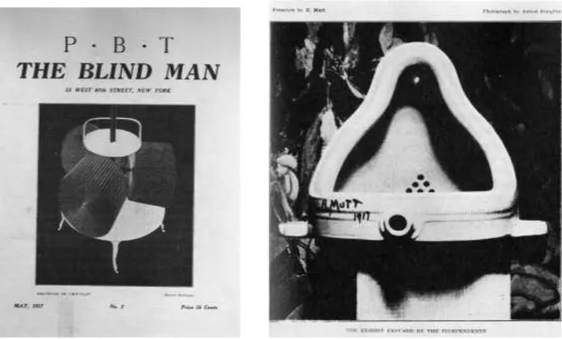 FIGURA 22  – Duchamp, Beatrice Wood e Henri Roché – Capa da revista The blind man (nº2) – 1917  FIGURA 23  – Fonte – 1917 – Fotografia de Alfred Stieglitz para a revista The blind man (nº2)