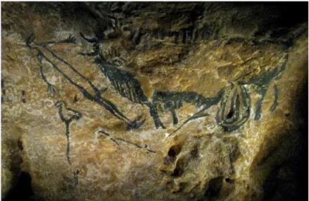 Figura 06. O homem com a cabeça de pássaro, cena do poço na caverna de Lascaux. Aproximadamente 13.500 anos