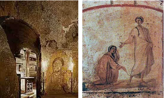 Figura 24. Cristo Pantocrator, afresco Catacumba de São Callisto, Roma  Figura 25. Cristo e a mulher que sangrava