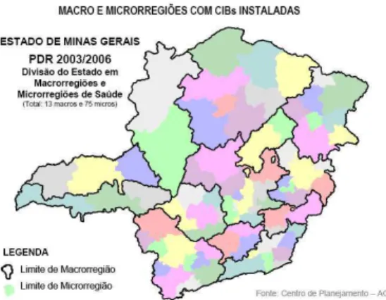 FIGURA 2 – Distribuição das macro e microrregiões no estado de Minas Gerais.  