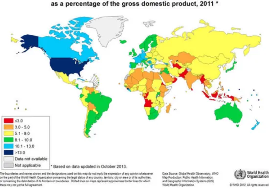 Figura  1  –  Organização  Mundial  de  Saúde  2012  –  Gasto  total  com  saúde  como  percentual do PIB,  2011*
