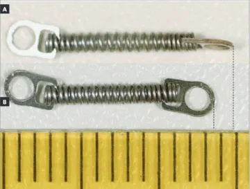 Figure 2 - Nickel-titanium closed coil spring, before activation (B) and after  900% of activation (A)