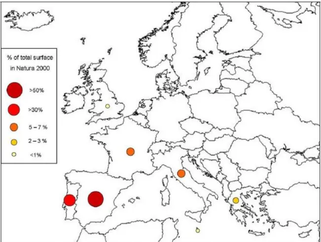 Figura 4 – Distribuição percentual da superfície total de CTM abrangidos na Rede Natura 2000
