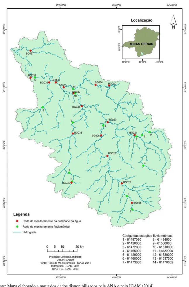 Figura  4.5.  Localização  das  estações  fluviométricas  e  das  estações  de  qualidade  das  águas  na  bacia  hidrográfica do rio Verde