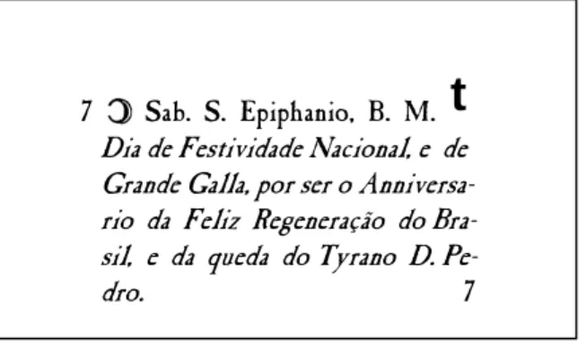 Figura  6 :  Representação  de  trecho  referente  ao  dia  7  de abril de 1832 da Folhinha d’Algibeira ou diário Civil  e  Ecclesiastico  para  o  anno  bissexto  de  1832