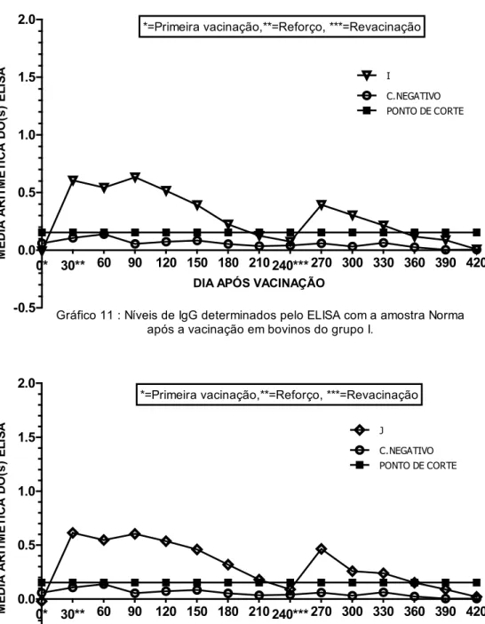 Gráfico 11 : Níveis de IgG determinados pelo ELISA com a amostra Norma após a vacinação em bovinos do grupo I.