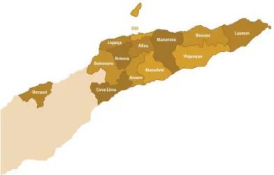 Figura 2: Mapa dos distritos de Timor-Leste (PED-TL-2011-2030, 2011)  