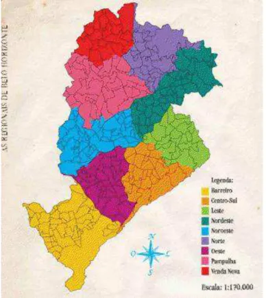 Figura 1. Mapa representativo das regionais de Belo Horizonte. 