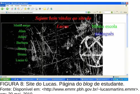 FIGURA 8: Site do Lucas. Página do blog de estudante.  
