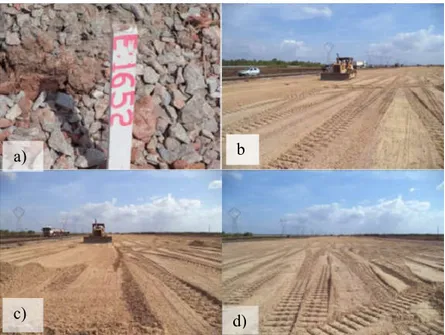 Figura 3.13 - a) Indicação da Estaca 1652, b), c) e d) aplicação da camada drenante de areia  (DNIT, 2014a)