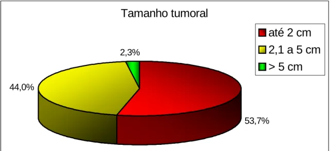 GRÁFICO 3: Distribuição dos nódulos mamários quanto ao tamanho tumoral  medido ao ultra-som