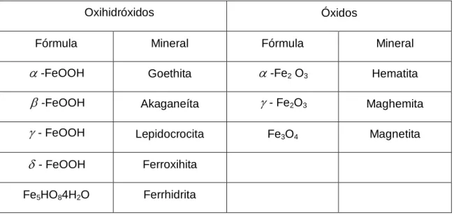 Tabela 3. 1 – Principais óxidos e oxihidróxidos de ferro (Schwertmann e Cornel, 1991) 