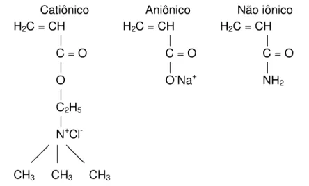 Figura 3.9: Estrutura química dos polímeros floculantes. (Valadão, 2004) 