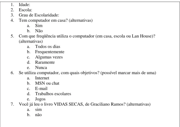 Figura 15 - Questionário inicial do experimento 