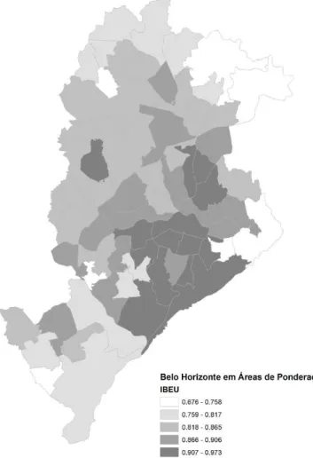 Figura 3  – Distribuição do índice de bem-estar urbano em Belo Horizonte 