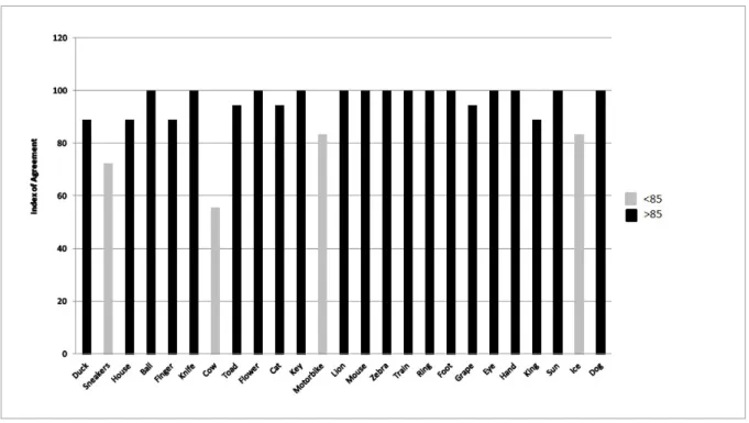Figure 3. Statement of the index of agreement of the Audiologists’ choices of figures/words