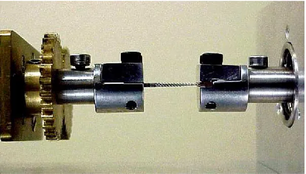 Figura 12 : Instrumento preso pelas garras do dispositivo para teste de torção. F ONTE  - Bahia, 2004 