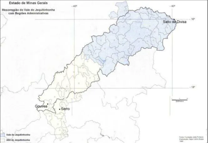 FIGURA 4  – Regiões administrativas adotadas pelo governo de Minas Gerais – Vale do Jequitinhonha e Alto  do Jequitinhonha 
