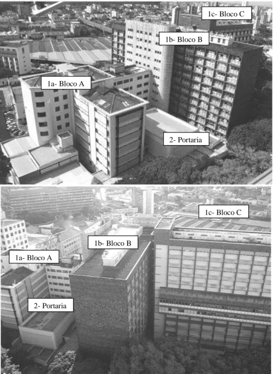 Figura 16a e 16b  Fotos do prédio principal do Hospital das Clínicas/UFMG,  2008. Fonte: Acervo AC/HC/UFMG