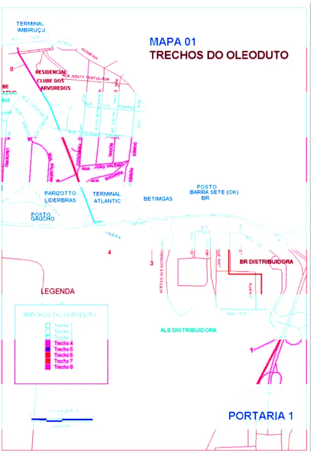 FIGURA 3 - Trechos do oleoduto da REGAP ao Terminal de Imbiruçu.  Fonte: PETROBRAS.Plano de Emergência Local da REGAP, 2005