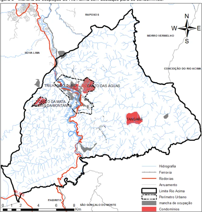 Figura 5 - Mancha de ocupação de Rio Acima com destaque para os condomínios. 