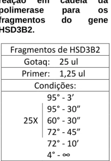 Tabela  5:  Condições  da  reação  em  cadeia  da  polimerase  para  os  fragmentos  do  gene  HSD3B2