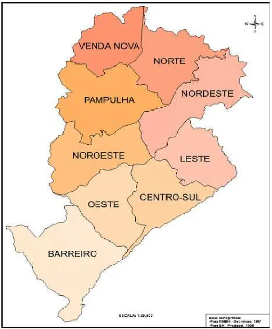 FIGURA 2: Localização das Unidades Administrativas por Regionais do Município de Belo  Horizonte